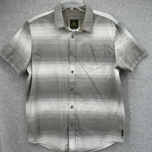pRAna‎ Men's Tamrack Button Down Shirt Gray Stripes Outdoor Gorpcore Size Large